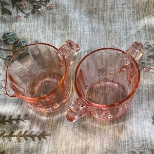 Shabby chic Pink Glass Creamer and Sugar Set 1950’s